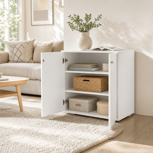 Aparador de Sala de Estar com 2 Portas Armário Auxiliar com 2 Prateleiras para de Livros Roupa Brinquedos Estilo Moderno 70x39x70cm Branco Aparador de Sala de Estar com 2 Portas Armário Auxiliar com 2 Prateleiras para de Livros Roupa Brinquedos Estilo Moderno 70x39x70cm Branco