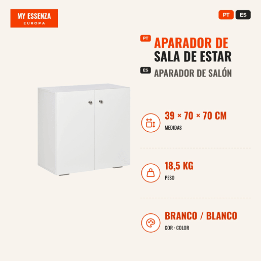 Aparador de Sala de Estar com 2 Portas Armário Auxiliar com 2 Prateleiras para de Livros Roupa Brinquedos Estilo Moderno 70x39x70cm Branco Aparador de Sala de Estar com 2 Portas Armário Auxiliar com 2 Prateleiras para de Livros Roupa Brinquedos Estilo Moderno 70x39x70cm Branco