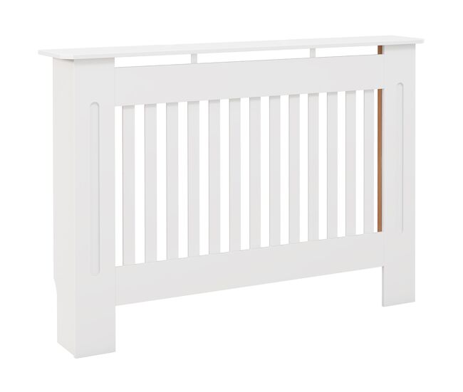 Cubierta para radiador de diseño moderno en mdf con estante superior para salón, dormitorio y oficina 112x19x81cm blanco