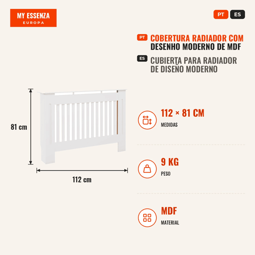 Cobertura Radiador com Desenho Moderno de MDF com Prateleira Superior para Sala de Estar Dormitório Escritório 112x19x81cm Branco Cobertura Radiador com Desenho Moderno de MDF com Prateleira Superior para Sala de Estar Dormitório Escritório 112x19x81cm Branco