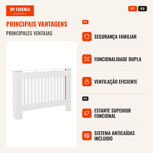Cobertura Radiador com Desenho Moderno de MDF com Prateleira Superior para Sala de Estar Dormitório Escritório 112x19x81cm Branco Cobertura Radiador com Desenho Moderno de MDF com Prateleira Superior para Sala de Estar Dormitório Escritório 112x19x81cm Branco