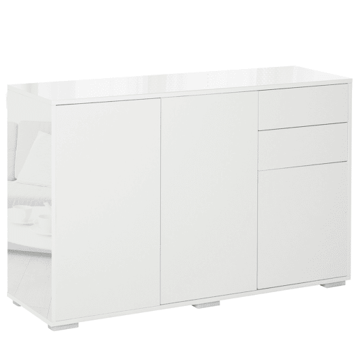 Aparador de Sala de Estar com 3 Portas 2 Gavetas e Prateleira Interior Ajustável Móvel Auxiliar de Armazenamento para Cozinha Dormitório Anti-Rolamento 117x36x74cm Branco Aparador de Sala de Estar com 3 Portas 2 Gavetas e Prateleira Interior Ajustável Móvel Auxiliar de Armazenamento para Cozinha Dormitório Anti-Rolamento 117x36x74cm Branco