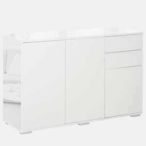 Aparador de Sala de Estar com 3 Portas 2 Gavetas e Prateleira Interior Ajustável Móvel Auxiliar de Armazenamento para Cozinha Dormitório Anti-Rolamento 117x36x74cm Branco