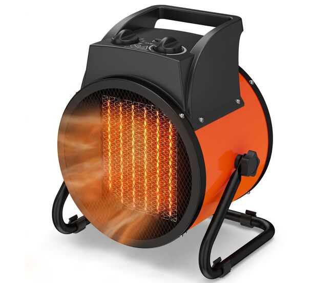 Outsunny calefactor eléctrico cerámico ptc, 5000w, portátil, calentamiento rápido, termostato regulable, 3 modos y ángulo ajustable, protección contra sobrecalentamiento para 48 ㎡, para garaje naranja
