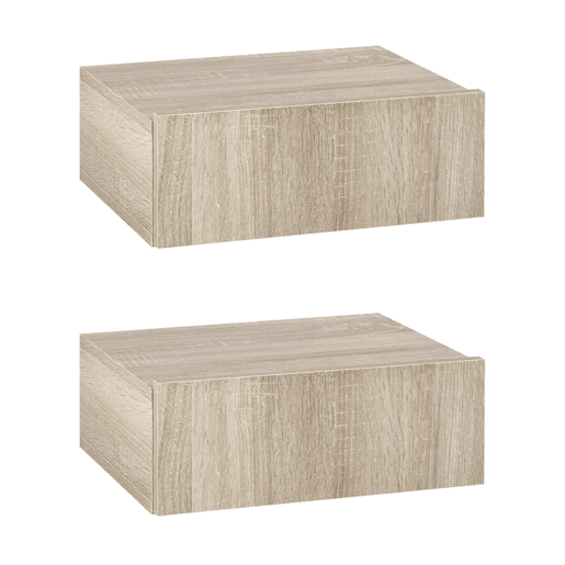 Conjunto de 2 Mesas de Cabeceira com 1 Gaveta Desenho Montado na Parede Estilo Moderno para Dormitório 40x30x15cm Madeira, Cor de madeira natural