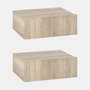 Conjunto de 2 Mesas de Cabeceira com 1 Gaveta Desenho Montado na Parede Estilo Moderno para Dormitório 40x30x15cm Madeira, Cor de madeira natural
