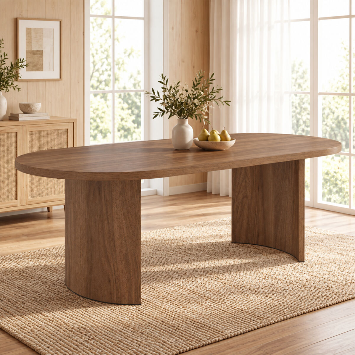 Mesa de comedor 200 × 90 cm, para 6–8 personas. Bordes redondeados ...