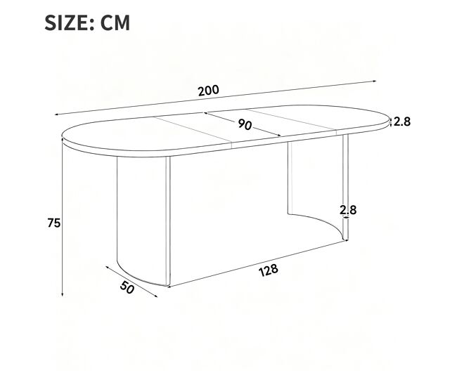 Bordes Roble Mesa de comedor 200 × 90 cm, para 6–8 personas. Bordes redondeados ...