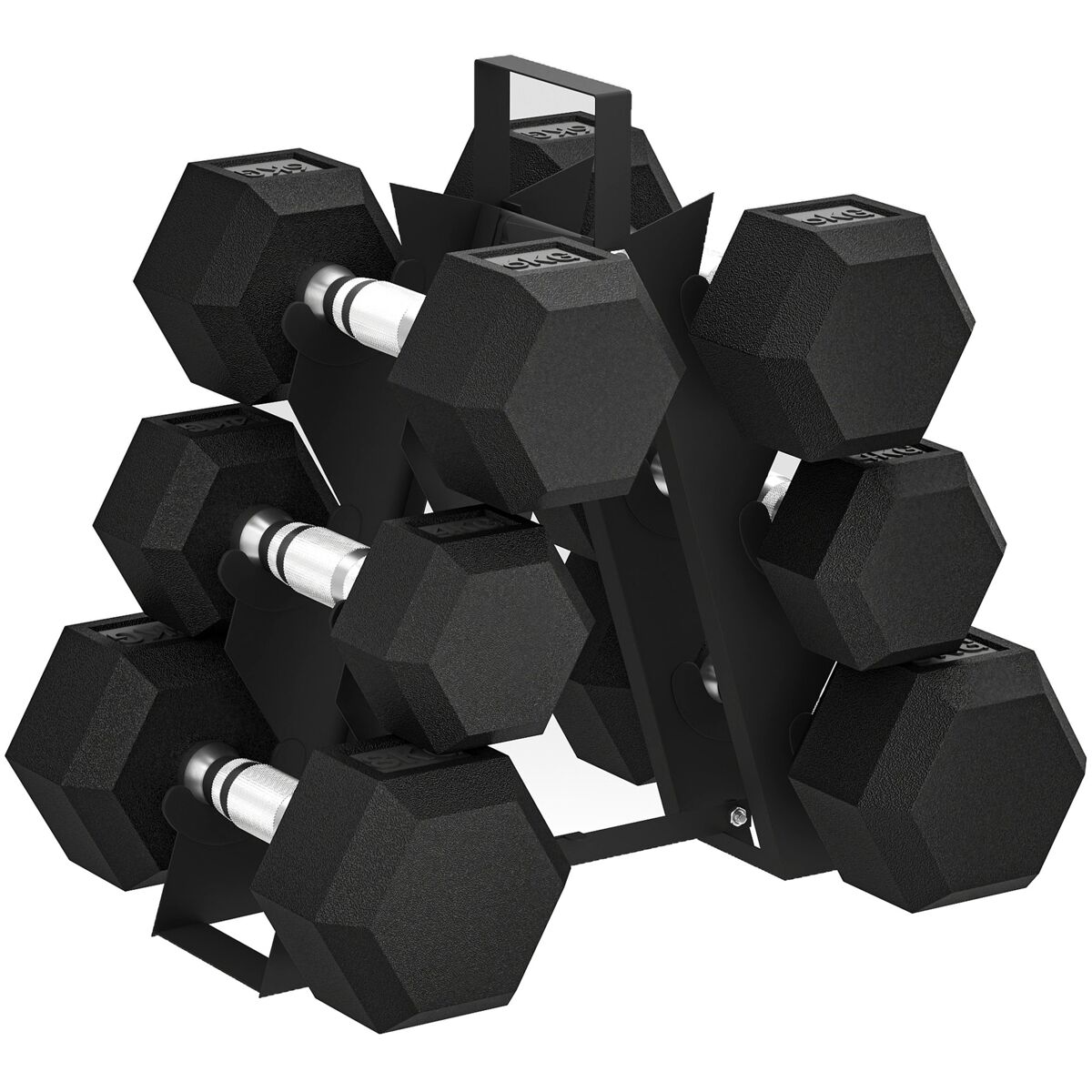 Set de 6 pesas 36 kg pesas hexagonales 2x4kg 2x6kg 2x8kg con soporte y agarre antideslizante para entrenamiento en casa o gimnasio negro