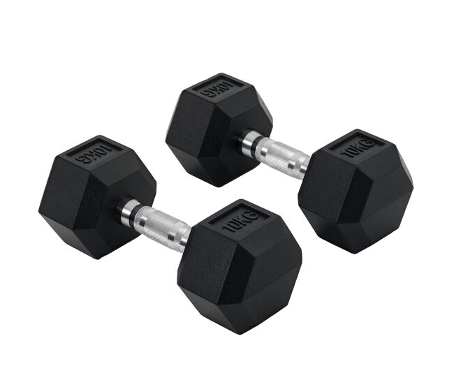 Juego de mancuernas 20 kg con barra metálica y cabeza hexagonal para entrenamiento en casa gimnasio, negro, 31x13,5x11,7 cm