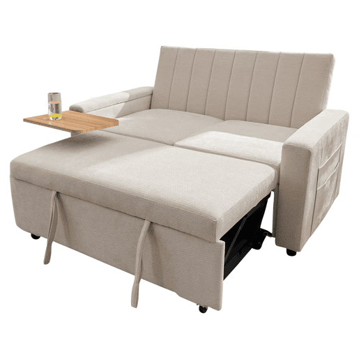 Sofá-cama de 2 lugares 140 x 84,5 x 84 cm u2013 Extensível 3 em 1 em chenille com USB, Type-C, tabuleiro rebatível e bolsos u2013 Bege Sofá-cama de 2 lugares 140 x 84,5 x 84 cm u2013 Extensível 3 em 1 em chenille com USB, Type-C, tabuleiro rebatível e bolsos u2013 Bege