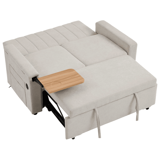 Sofá-cama de 2 lugares 140 x 84,5 x 84 cm u2013 Extensível 3 em 1 em chenille com USB, Type-C, tabuleiro rebatível e bolsos u2013 Bege Sofá-cama de 2 lugares 140 x 84,5 x 84 cm u2013 Extensível 3 em 1 em chenille com USB, Type-C, tabuleiro rebatível e bolsos u2013 Bege