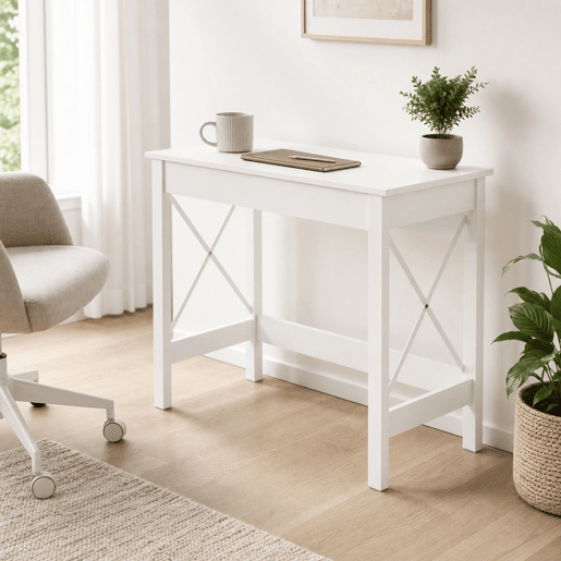 Secretária Moderna, Mesa de Estudo e Computador com Estrutura de Aço 105x50x76 cm Branco Secretária Moderna, Mesa de Estudo e Computador com Estrutura de Aço 105x50x76 cm Branco