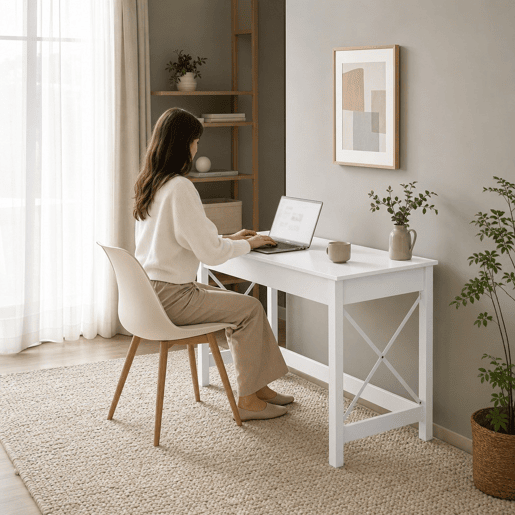 Secretária Moderna, Mesa de Estudo e Computador com Estrutura de Aço 105x50x76 cm Branco Secretária Moderna, Mesa de Estudo e Computador com Estrutura de Aço 105x50x76 cm Branco