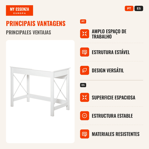 Secretária Moderna, Mesa de Estudo e Computador com Estrutura de Aço 105x50x76 cm Branco Secretária Moderna, Mesa de Estudo e Computador com Estrutura de Aço 105x50x76 cm Branco
