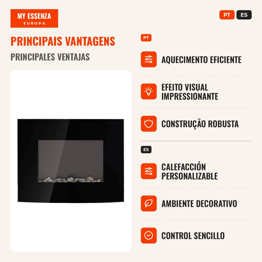 Lareira Elétrica de Parede com Potência 9001800W Controlo Remoto Efeito de Chama Realista em 7 Cores 65x11,4x52cm Preto Lareira Elétrica de Parede com Potência 9001800W Controlo Remoto Efeito de Chama Realista em 7 Cores 65x11,4x52cm Preto
