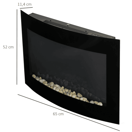 Lareira Elétrica de Parede com Potência 9001800W Controlo Remoto Efeito de Chama Realista em 7 Cores 65x11,4x52cm Preto Lareira Elétrica de Parede com Potência 9001800W Controlo Remoto Efeito de Chama Realista em 7 Cores 65x11,4x52cm Preto