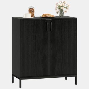 Aparador Moderno com 2 Portas, Prateleira Ajustável e Base Elevada para Sala de Estar, Corredor ou Quarto, 80x40x90 cm Preto