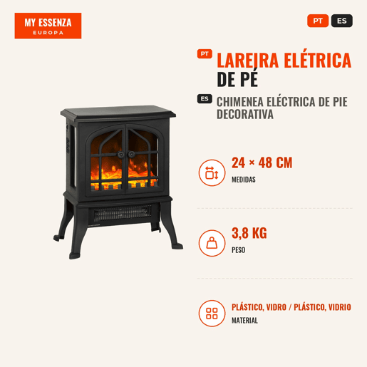 Lareira Elétrica de Pé Decorativa 9001800W com Efeito Chama 3D 2 Níveis de Potência Termóstato Ajustável Janelas Visíveis para 15-30 ? 39x24x48 cm Preto Lareira Elétrica de Pé Decorativa 9001800W com Efeito Chama 3D 2 Níveis de Potência Termóstato Ajustável Janelas Visíveis para 15-30 ? 39x24x48 cm Preto