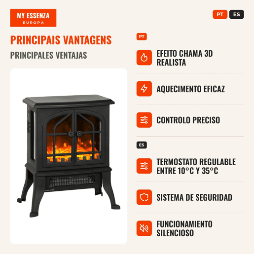 Lareira Elétrica de Pé Decorativa 9001800W com Efeito Chama 3D 2 Níveis de Potência Termóstato Ajustável Janelas Visíveis para 15-30 ? 39x24x48 cm Preto Lareira Elétrica de Pé Decorativa 9001800W com Efeito Chama 3D 2 Níveis de Potência Termóstato Ajustável Janelas Visíveis para 15-30 ? 39x24x48 cm Preto