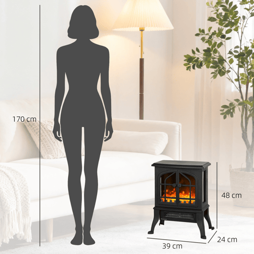 Lareira Elétrica de Pé Decorativa 9001800W com Efeito Chama 3D 2 Níveis de Potência Termóstato Ajustável Janelas Visíveis para 15-30 ? 39x24x48 cm Preto Lareira Elétrica de Pé Decorativa 9001800W com Efeito Chama 3D 2 Níveis de Potência Termóstato Ajustável Janelas Visíveis para 15-30 ? 39x24x48 cm Preto