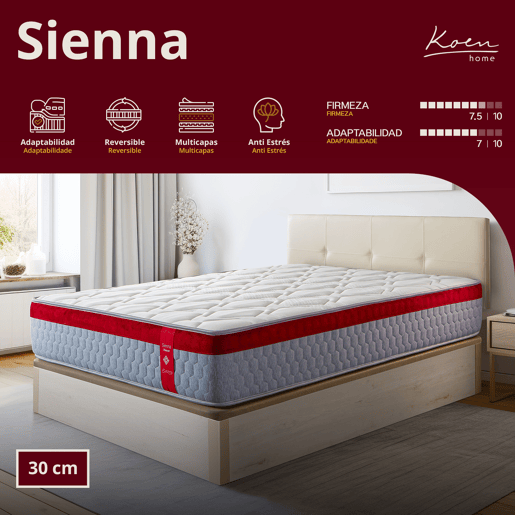 Colchão viscoelástico Premium reversível 105x200 cm Sienna - Altura +- 30 cm - Firmeza MédiaAlta - Partículas de carbono e gel