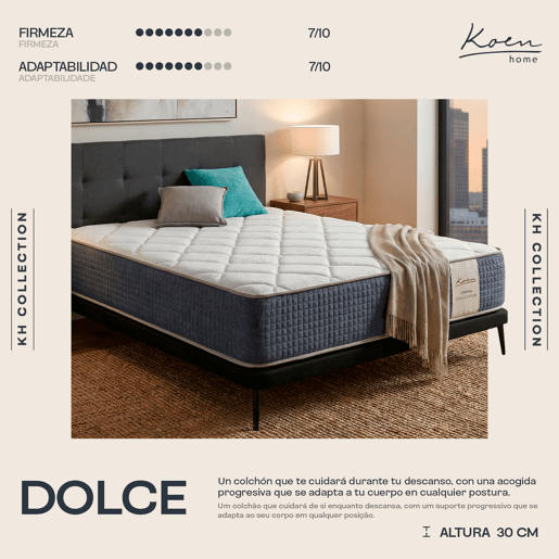 Colchão viscoelástico Premium 90x200 cm Dolce - Altura +- 30 cm - Firmeza médiaalta - Tecnologia Cooler - Efeito nuvem que se adapta ao seu corpo