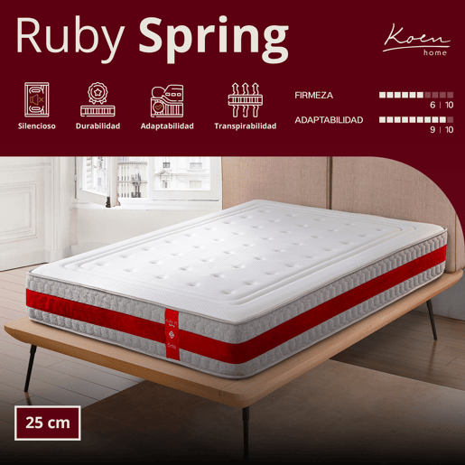 Colchão de molas ensacadas80x200 cm Ruby Spring - Altura +- 25 cm - Firmeza média - Espuma viscoelástico - Excelente adaptabilidade