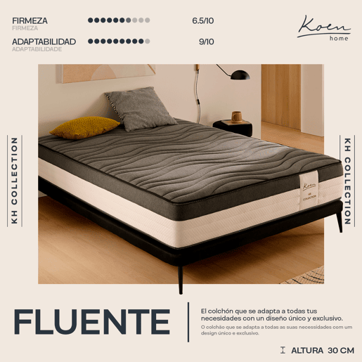Colchão Viscoelástico 120x200 cm Fluente - Altura +- 30 cm - Firmeza Média - Excelente Adaptabilidade - Lado InvernoVerão - Design Exclusivo