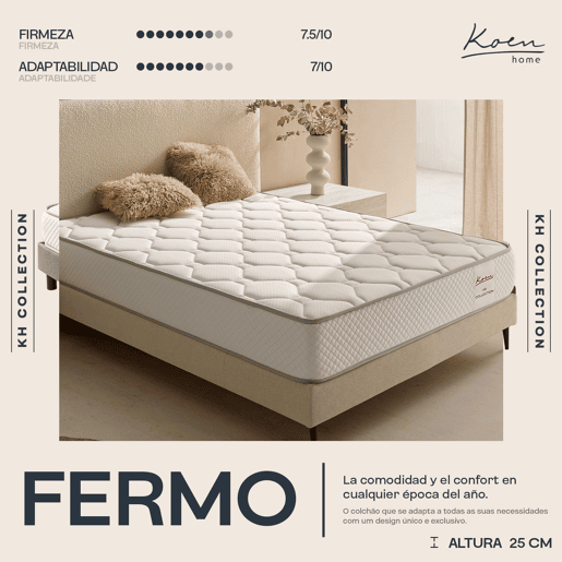 Colchão viscoelástico 200x200 cm Fermo - Altura +- 25 cm - Firmeza médiaalta - Dupla face especializada para invernoverão - Alta durabilidade