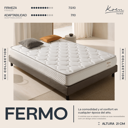 Colchão viscoelástico 200x200 cm Fermo - Altura +- 21 cm - Firmeza médiaalta - Dupla face especializada para invernoverão - Alta durabilidade