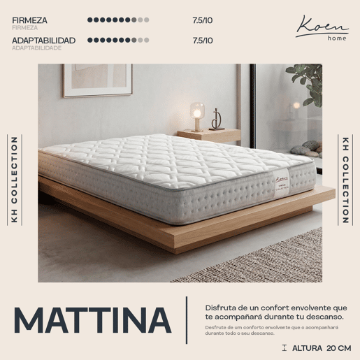 Colchão de molas ensacadas 150x190 cm Mattina - Altura +- 20 cm - Tecnologia híbrida com espuma viscoelástica - Excelente adaptabilidade
