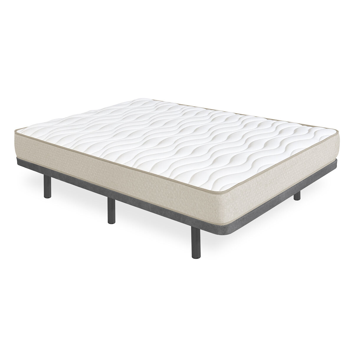 Pack base tapizada dollie con colchón viscoelástico nova plus 90 x 190 cm altura 20 cm firmeza media alta tejido transpirable y antiacaros