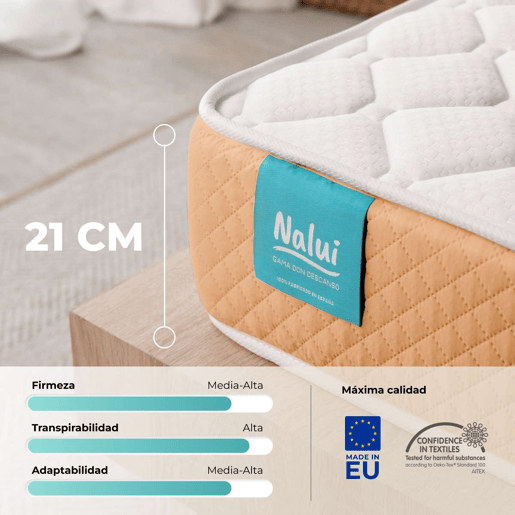 Colchão viscoelástico One 20 Nalui Firmeza média-alta e espessura de 21 cm. Tecido 3D e multicamadas 8 Airsoftpro, fabricado em Espanha Naranja Colchão viscoelástico One 20 Nalui Firmeza média-alta e espessura de 21 cm. Tecido 3D e multicamadas 8 Airsoftpro, fabricado em Espanha Naranja
