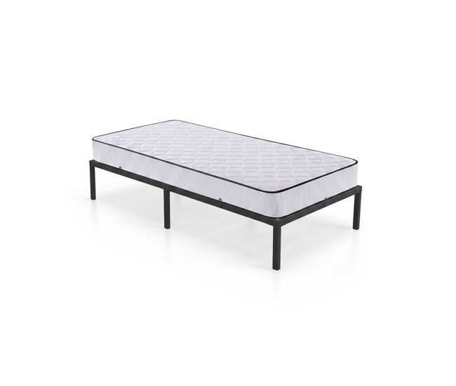 Estructura de cama plegable de metal con colchón somier de lamas 100x200 cm negro cama de invitados 6 patas 10 lamas
