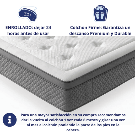 Colchão viscoelástico Premium, reversível, alta gama, altura 30 cm. Amesterdam