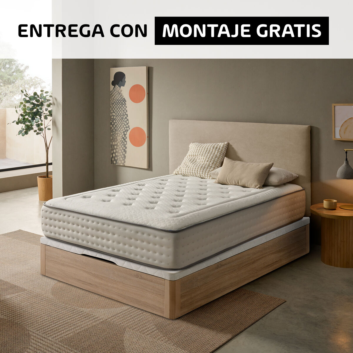 Pack ONE muelles con visco y canapé roble SOMNALIS