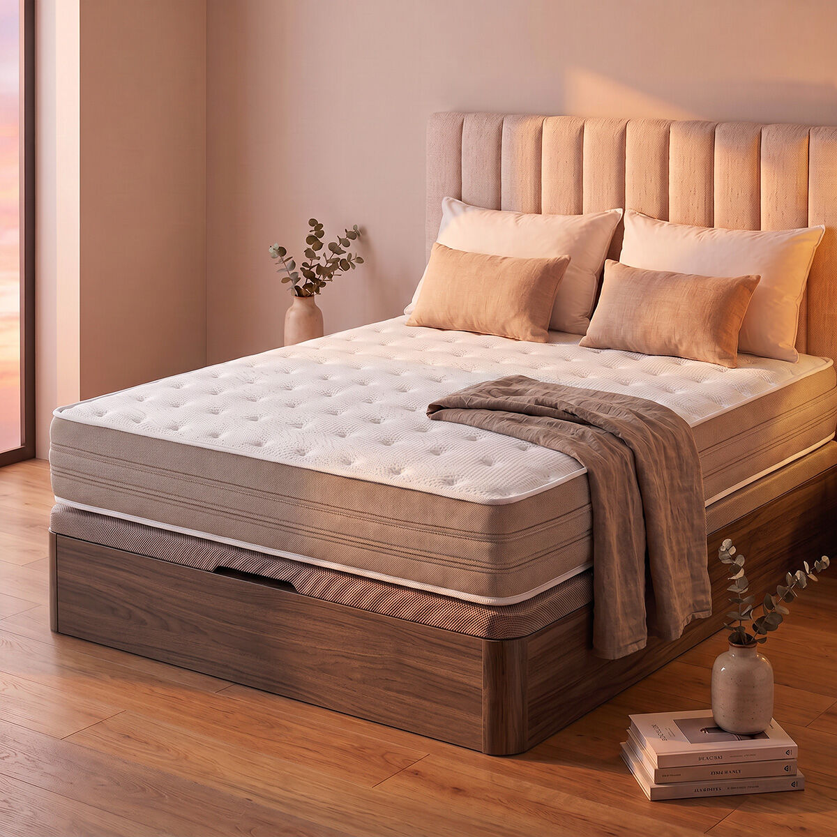 pack colchon pocket duo con canape bosco nogal 150x190cm
