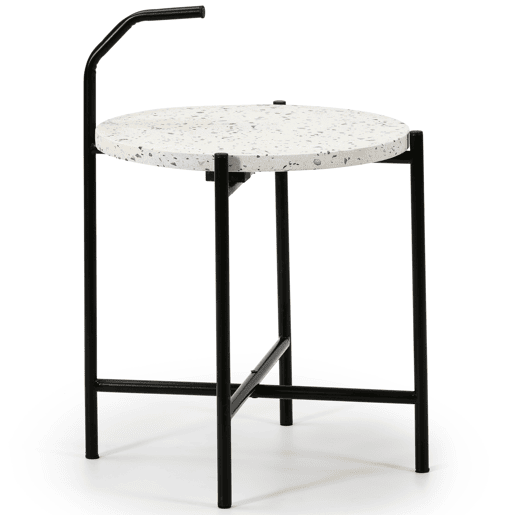 Mesa de apoio redonda Yala, tampo em mosaico branco e pernas em metal preto mateDIAMETRO: 41 cm