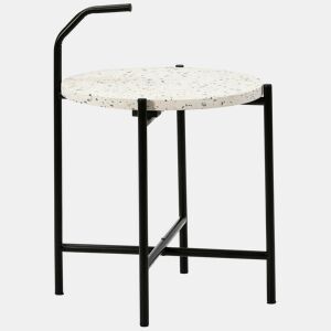 Mesa de apoio redonda Yala, tampo em mosaico branco e pernas em metal preto mateDIAMETRO: 41 cm