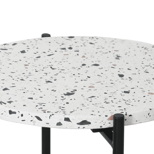 Mesa de apoio redonda Yala, tampo em mosaico branco e pernas em metal preto mateDIAMETRO: 41 cm