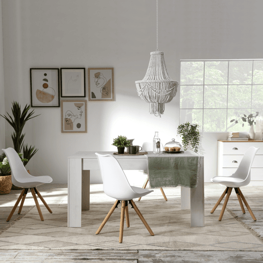 Mesa de jantar fixa Kloe 140 cm (C) x 90 cm (L) x 76 cm (A), acabamento branco