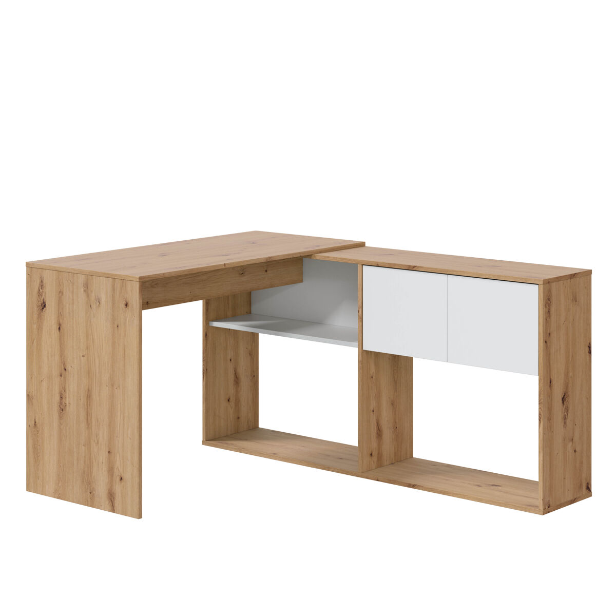 Mesa de escritorio Beja modular 2 puertas 2 huecos, madera/blanco
