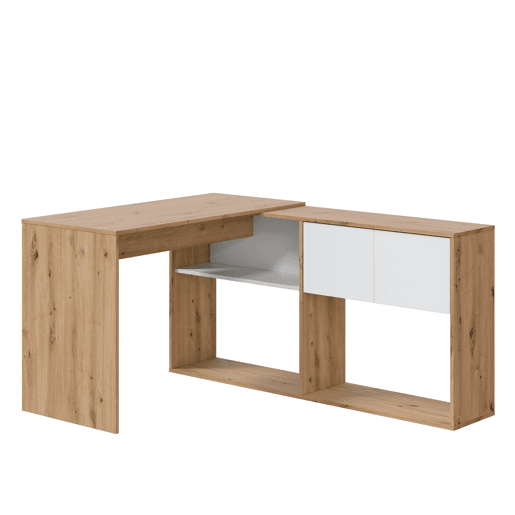 Mesa de escrita modular Beja 2 portas 2 compartimentos, madeirabranco, 108 cm