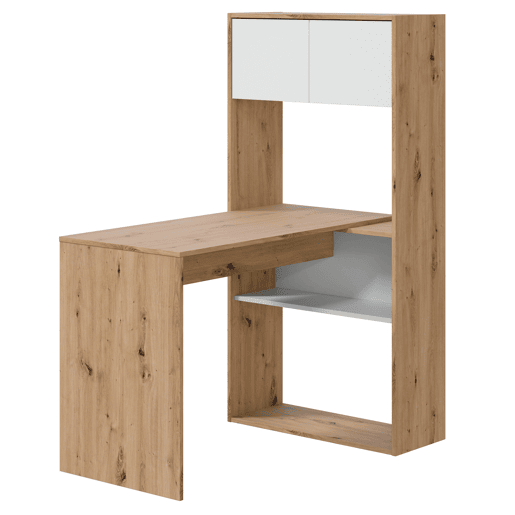 Mesa de escrita modular Beja 2 portas 2 compartimentos, madeirabranco, 108 cm