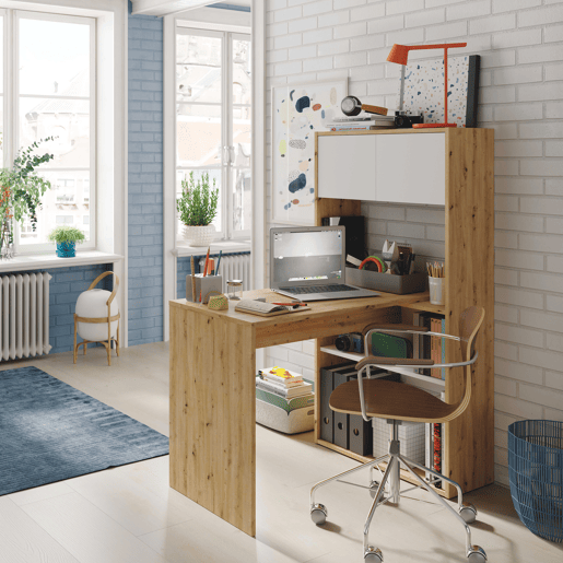 Mesa de escrita modular Beja 2 portas 2 compartimentos, madeirabranco, 108 cm