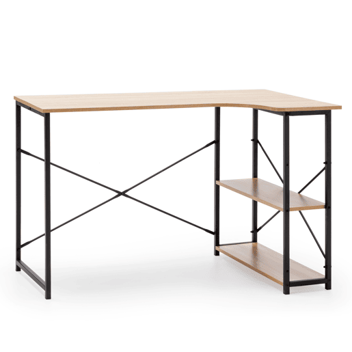 Mesa de secretária Juani 2 prateleiras preta, estilo industrial, 120 cm