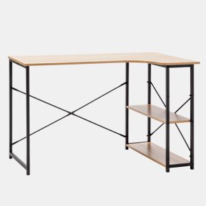 Mesa de secretária Juani 2 prateleiras preta, estilo industrial, 120 cm