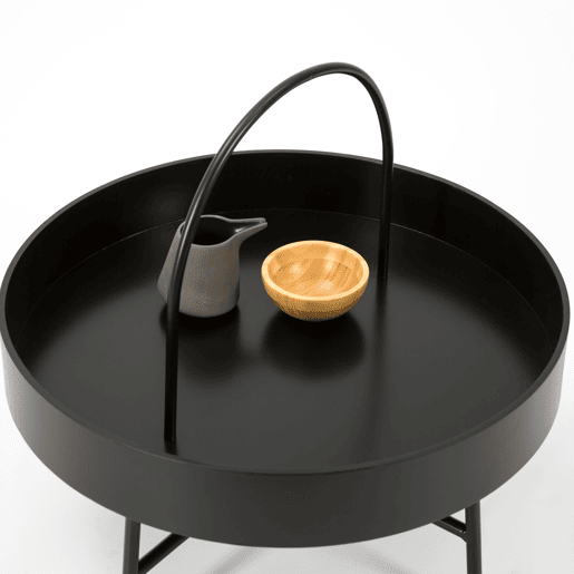 Mesa de centro redonda Manila, tampo em MDF preto, estrutura em metal preto mate, 60 cm