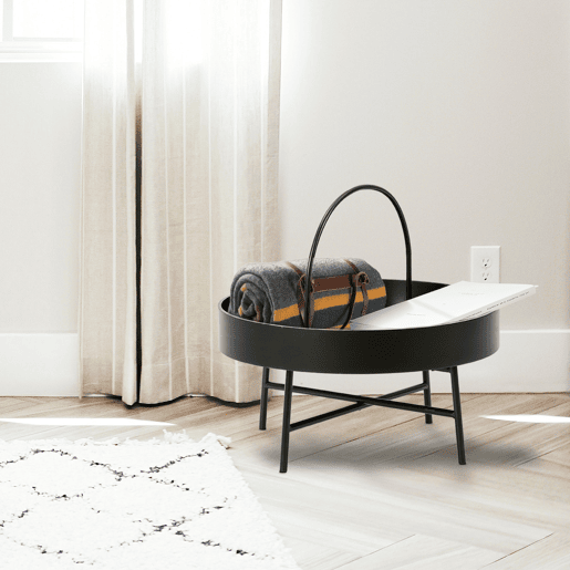 Mesa de centro redonda Manila, tampo em MDF preto, estrutura em metal preto mate, 60 cm